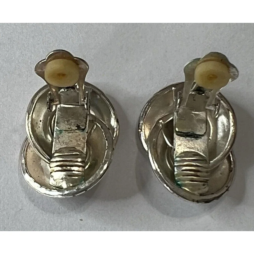 Vintage Silver Tone Swirl Knot Clip-On Earrings Modernist Statement 1